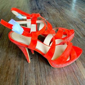 Scene “Zorita” orange open toe heels!